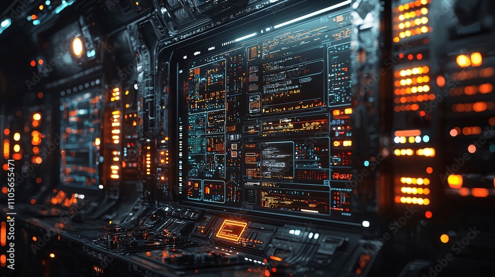 Poster a futuristic data center representing the synergy of innovation and cybersecurity stock photo with s
