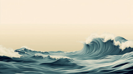 soft and dreamy illustration of ocean with large waves