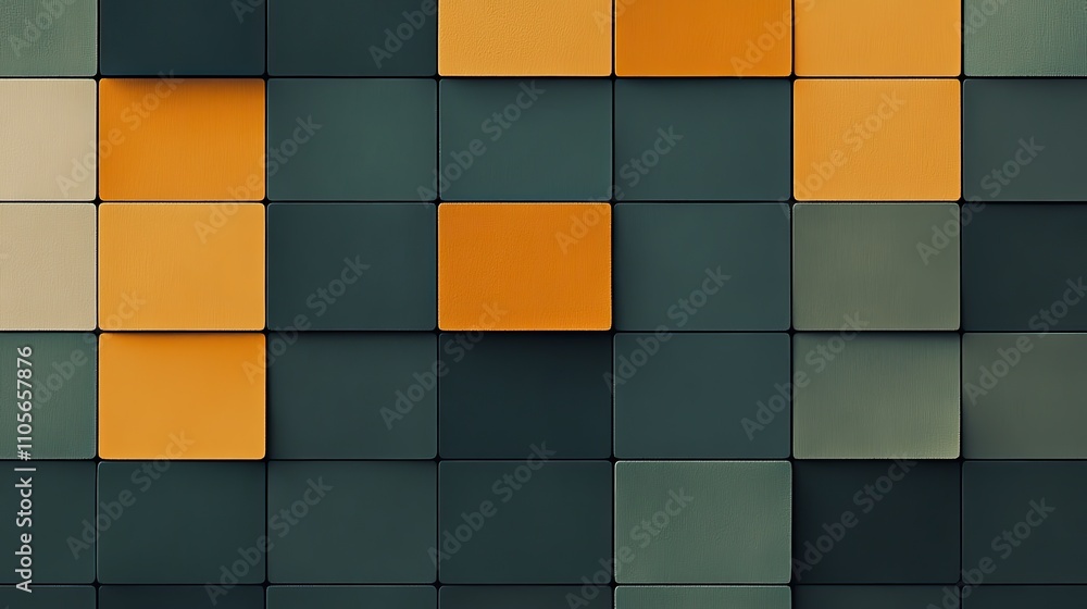 Poster colorful square tiles arranged in a geometric pattern design