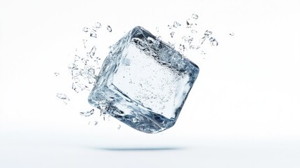Obraz premium Falling ice cube, isolated on white background, clipping path, full depth of field.