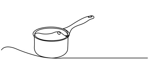 one continuous line drawing of big pan isolated on white background. cooking and kitchen concept, Continuous one line drawing of big pan isolated on white background, linear style vector illustration.