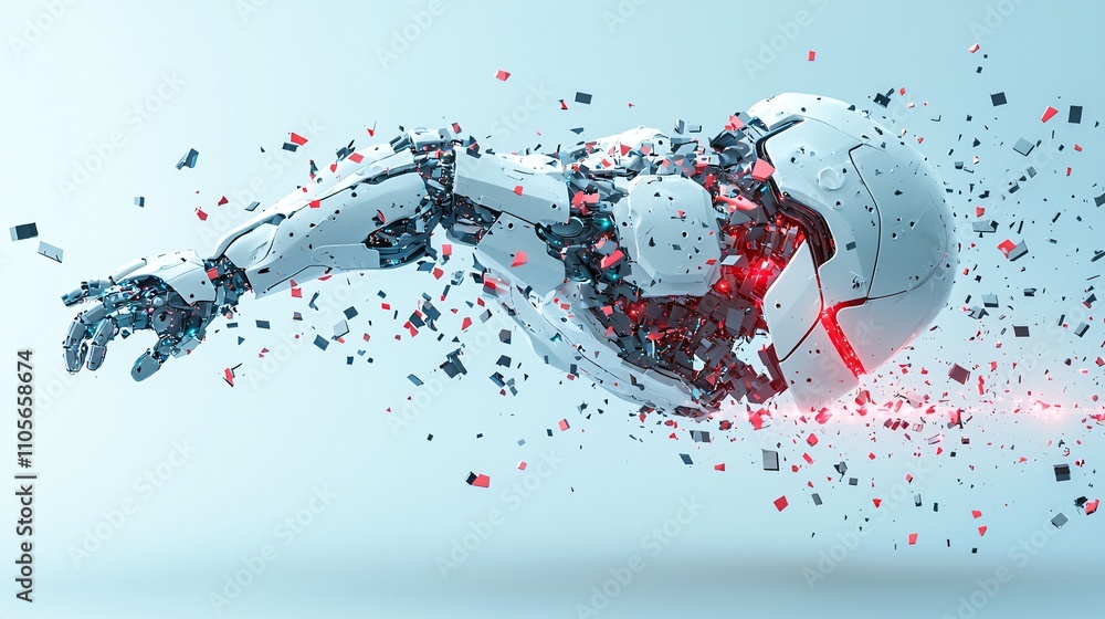 Aufkleber an ai-powered robotic arm demonstrating efficiency in a modern industrial setting stock photo with s