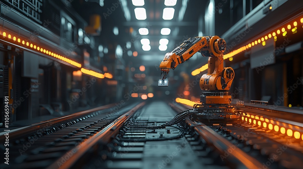 Aufkleber An automated production line integrating AI for seamless operations and precision Stock Photo with side copy space