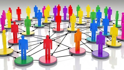 Colorful Human Figures Connected in a Network