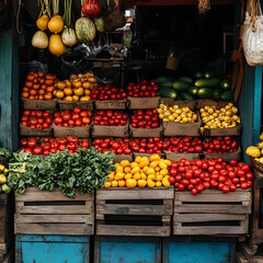 Colorful Fresh Produce at Outdoor Market Stall