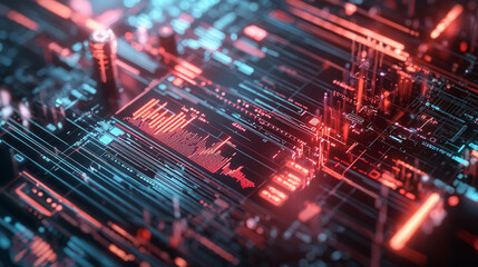 Fototapeta premium Ai generated visuals of futuristic technology digital landscape data visualization abstract environment close-up viewpoint