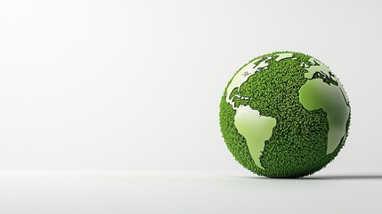 Clean Green Planet Earth Model on White Background