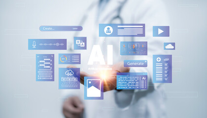 Medical professional holds a digital hologram representing secure healthcare data and patient privacy, emphasizing cloud-based medical storage solutions