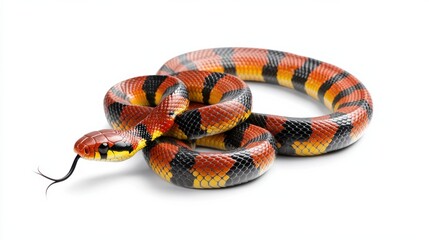Naklejka premium Colorful Venomous Snake Coiled and Ready to Strike in Tropical Jungle