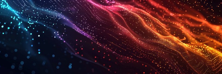 Obraz premium Bright, swirling light trails in blue, pink, and orange create a vivid abstract effect against a dark backdrop