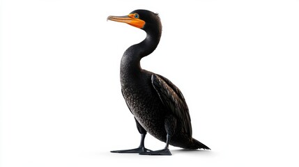 Fototapeta premium Black diving bird swimming and hunting in natural aquatic habitat