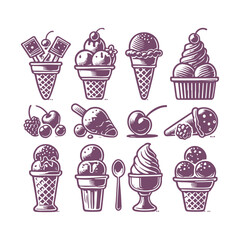 Ice Cream Vector Silhouettes Set