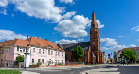 View of the old town of Dessau with the Catholic Church of St. Peter and Paul in the city of...