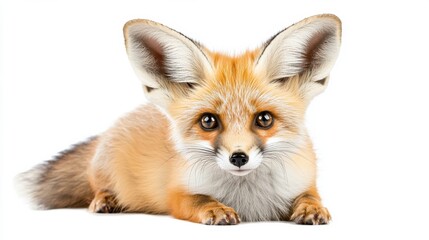 Obraz premium Closeup Portrait of Relaxed Red Fox Lying on White Background