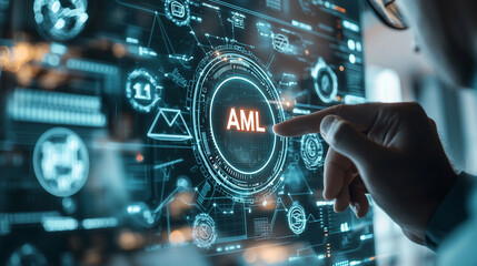 Ai generates insights on aml monitoring technology sector data analysis digital environment close-up view compliance concepts