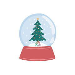 Christmas tree garlands, presents, and a glass snow globe A glass ball for the new year. Vector