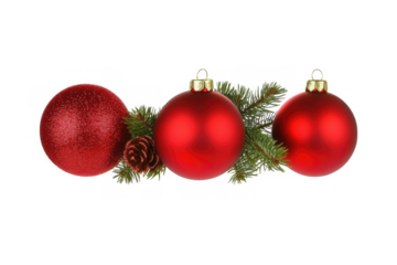 festive red christmas ornaments pine branches and pinecone isolated on transparent or white background