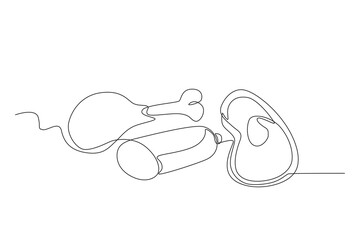 Single continuous line drawing of Meat, chicken and sausage. Dynamic single line draw design graphic vector illustration.
