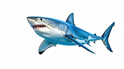 Obraz premium Powerful Blue Shark with Huge Jaws Hunting Underwater