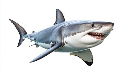 Fototapeta premium Ferocious Great White Shark Swimming in the Deep Blue Ocean