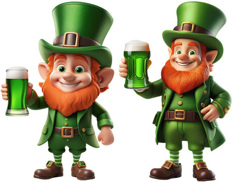 St. Patrick's Day, leprechaun holding a green beer and toasting