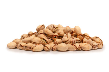 Tasty pistachios isolated on a white background.