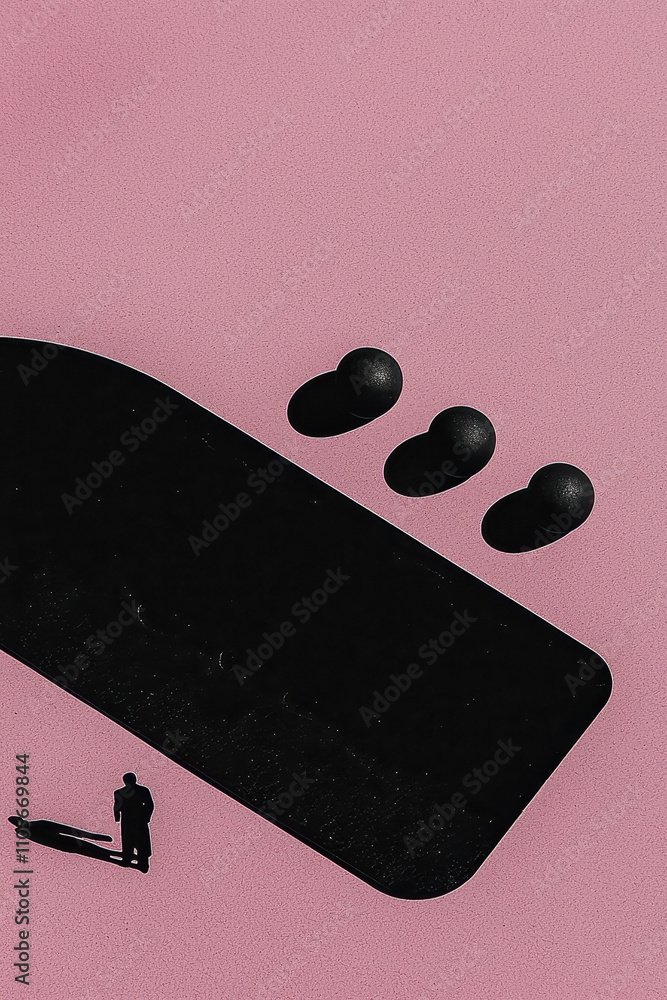 Poster minimalist abstract art with pink and black elements depicting geometric shadows and artful composit