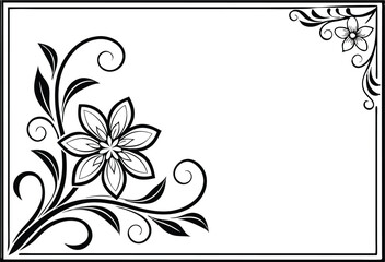 black rectangle floral ornament corner frame white background
