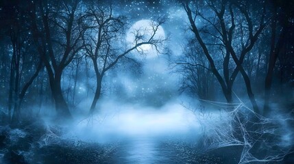Obraz premium Mystical Blue Forest Night Moonlit Scene