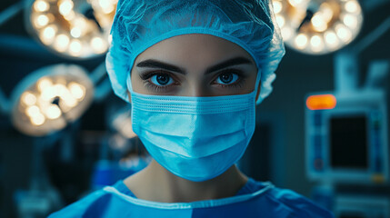 A medical women doctor wearing mask in surgeon room ai generated