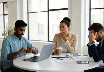 Obraz premium Diverse professionals engaged in intense meeting in modern office setting