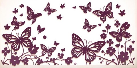A collection of intricate vector butterfly silhouettes and floral designs for laser cut papercut templates, butterflies, collection, silhouettes