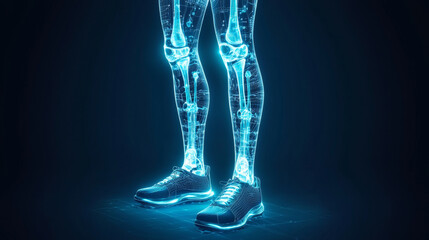 Futuristic biomechanical legs with glowing joints and sneakers