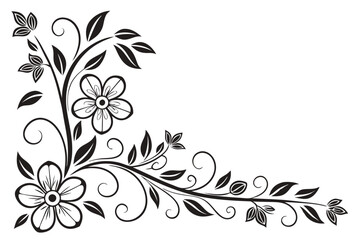 black rectangle floral ornament corner frame white background
