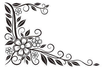 black rectangle floral ornament corner frame white background
