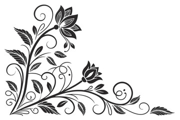 black rectangle floral ornament corner frame white background
