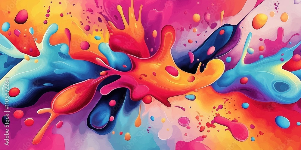 Poster colorful abstract design. dynamic paint splashes, shapes create vibrant visual. abstract design perf