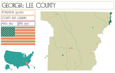 Obraz premium Large and detailed map of Lee County in Georgia USA.