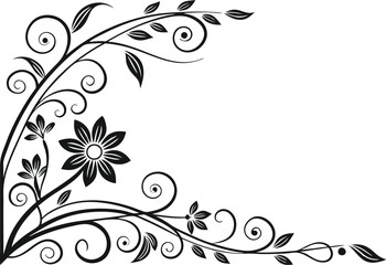 black rectangle floral ornament corner frame white background

