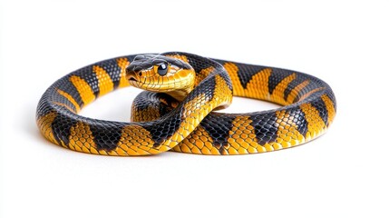 Naklejka premium Colorful Coiled Python Slithering in Wilderness