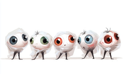 Obraz premium Whimsical Cartoon Creatures: Playful Illustration with Colorful Expressions and Quirky Characters for Creative Design Inspiration