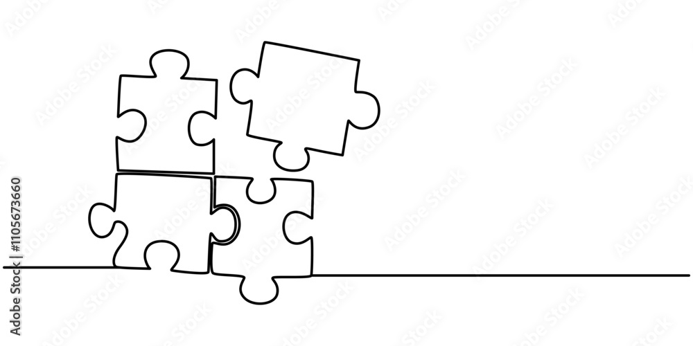 Aufkleber Puzzle icon line continuous drawing vector. One line Conundrum icon vector background. Team work icon. Continuous outline of a Missing item, Continuous one line drawing of puzzle. One line drawing. 