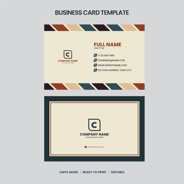 Two sided business card template features a modern, minimalist design with a color blocked pattern. Includes contact info, logo space, and is ready to print.
