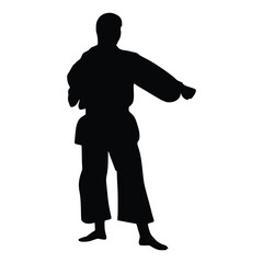 Karate fighters in kimonos, vector silhouette illustration. Karate brand logo design element.