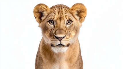 Fototapeta premium Captivating Close up Portrait of a Majestic Lion Cub with Piercing Eyes and Soft Fur