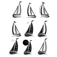 Boat icon Set. Sailboat set icon silhouette

