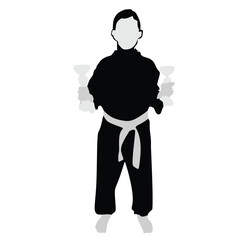 silhouette of a girl in a kimono who won two cups in karate