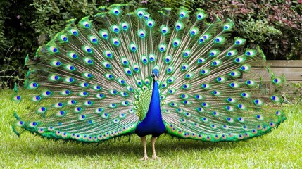 Obraz premium Vibrant Peacock Displaying Colorful Feathers in Natural Setting