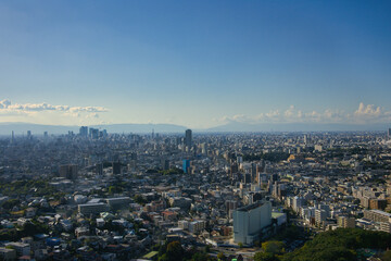 快晴の東山タワーから見下ろした名古屋市の都市風景