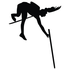 Pole vault, woman athlete, isolated vector silhouette,